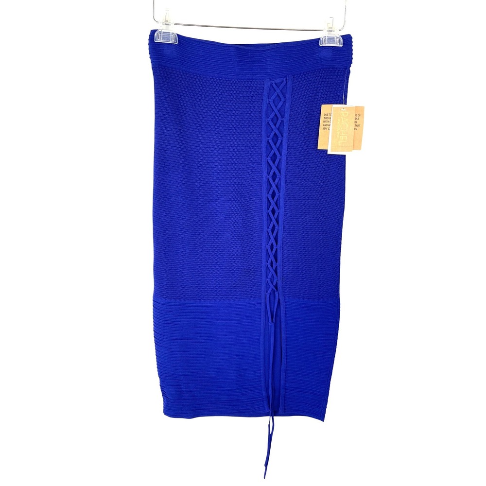 Rachel Roy Island Hop‎ Iris Blue Lace Up Knit Midi Skirt Womens Size Small NWT